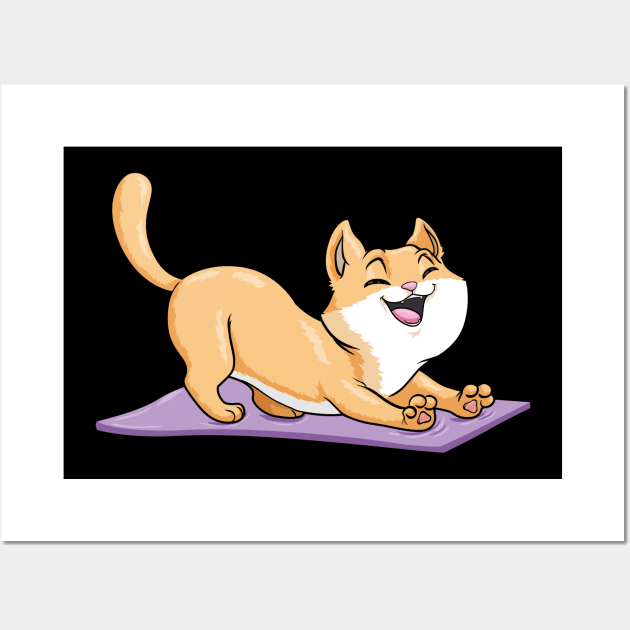 Cat at Yoga with Yoga mat Wall Art by Markus Schnabel